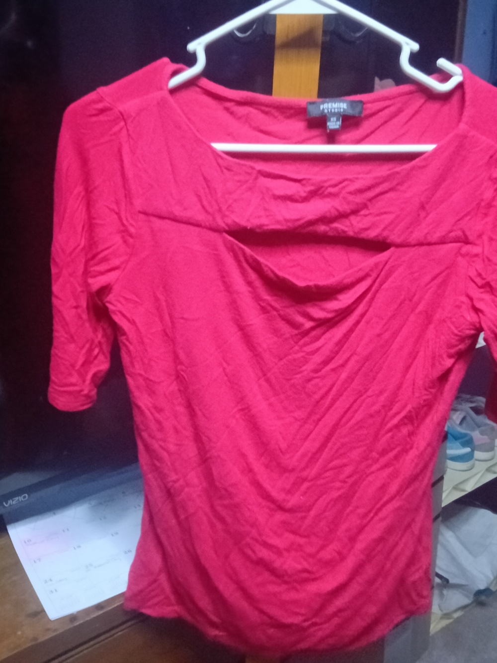 Premise Women's Bright Red Scoop Neck Short Sleeve Top